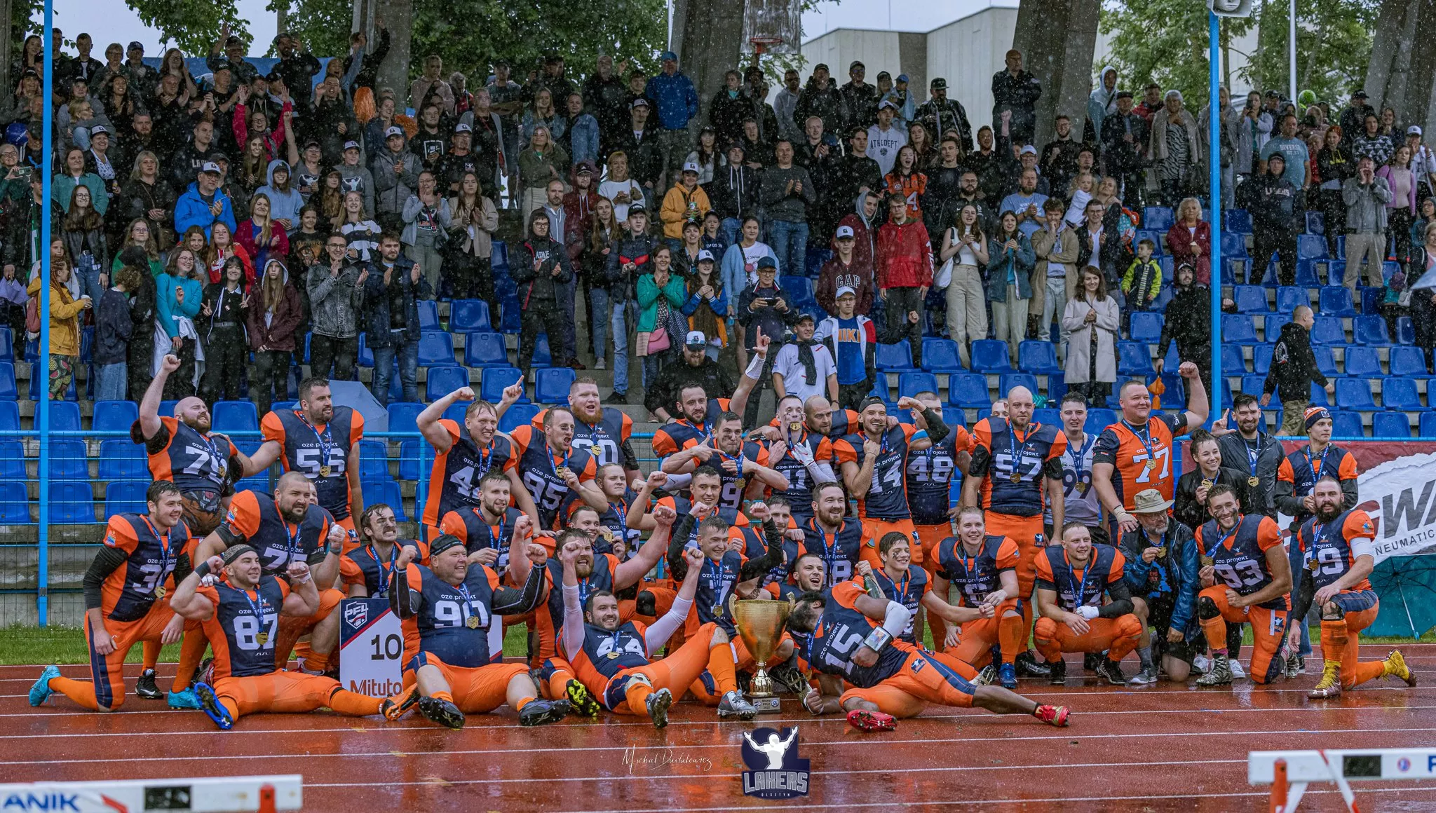 The Olsztyn Lakers team celebrating their Second League championship